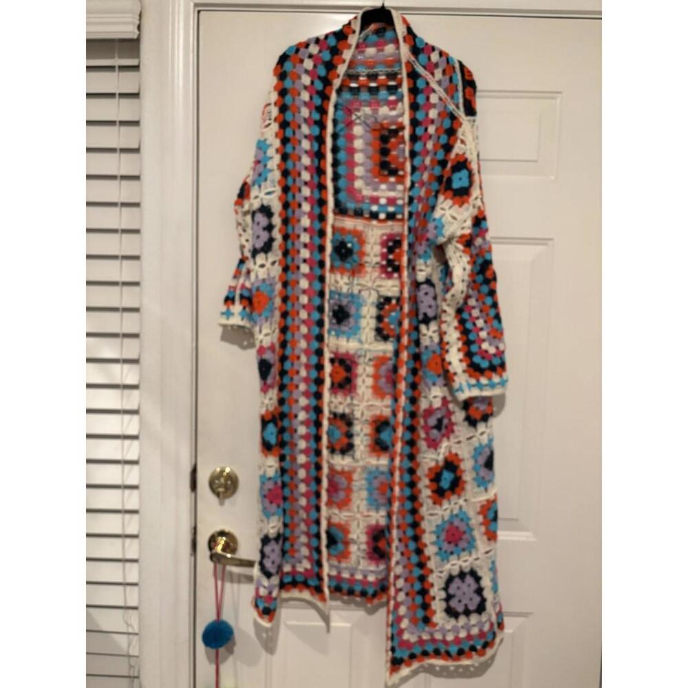 Pol multicolor patchwork crochet long cardigan on… - image 1